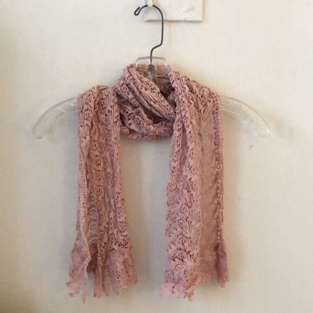 Pink Broderie Anglaise Patterned Neck Scarf